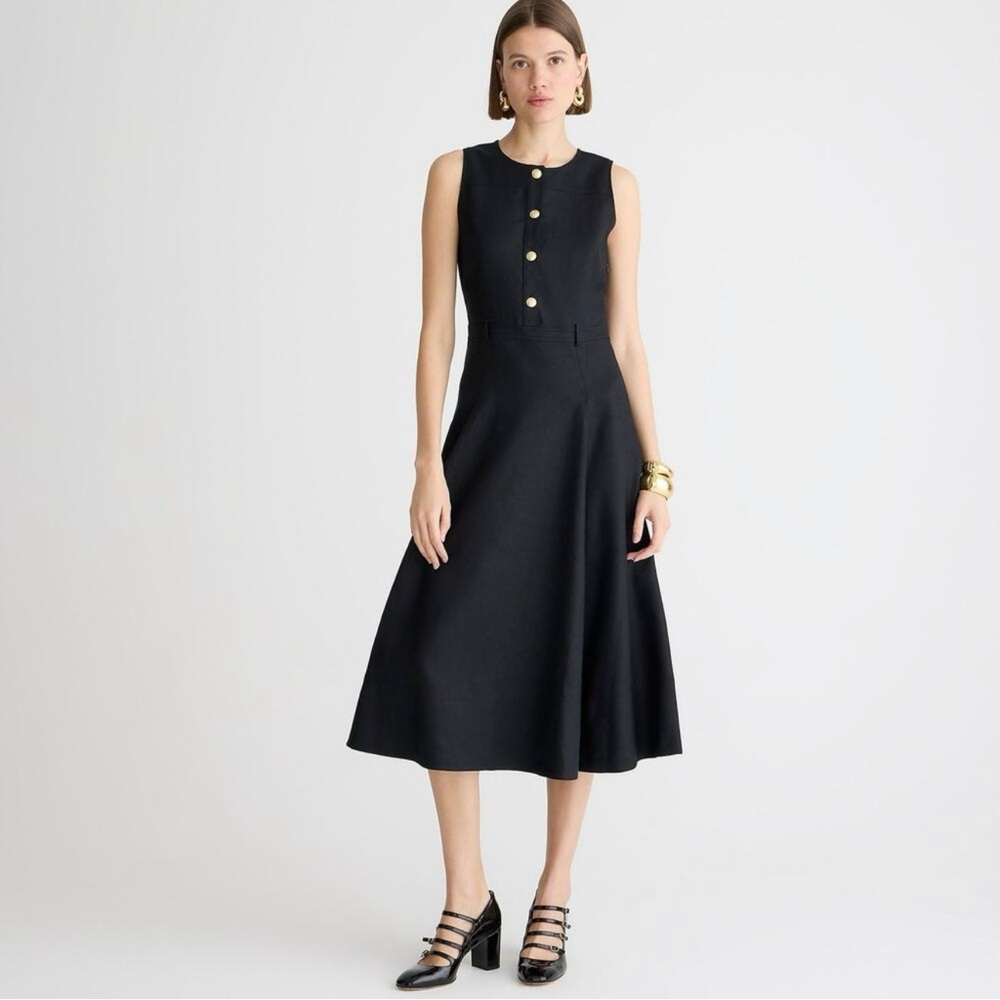 NWT J.Crew Sleevless midi dress in stretch linen blend size 2 black